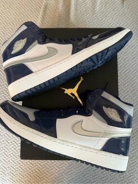 Jordan 1 Retro High Golf Midnight Navy and White High-Top Basketball Sneakers